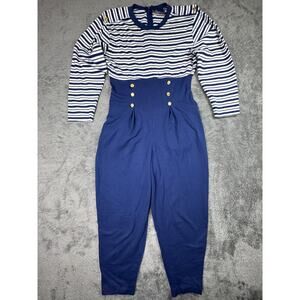 Vintage Chauncey Street Nautical Striped Jumpsuit 80s Sailor Button Romper 12
